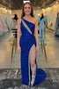 Load image into Gallery viewer, Sparkly Royal Blue One Shoulder Keyhole Long Prom Dress with Slit