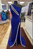 Load image into Gallery viewer, Sparkly Royal Blue One Shoulder Keyhole Long Prom Dress with Slit