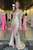 Load image into Gallery viewer, Champagne Sparkly Corset Spaghetti Straps Long Satin Prom Dress