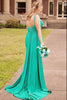 Load image into Gallery viewer, Sparkly Green Spaghetti Straps Long Beaded Satin Prom Dress with Slit