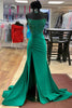 Load image into Gallery viewer, Strapless Sparkly Emerald Green Long Prom Dress with Beading