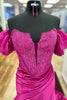 Load image into Gallery viewer, Fuchsia Mermaid Off The Shoulder Corset Long Prom Dress with Slit