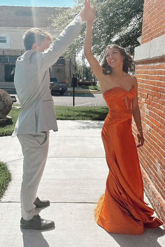 Sparkly Orange Sweetheart Keyhole Mermaid Long Prom Dress