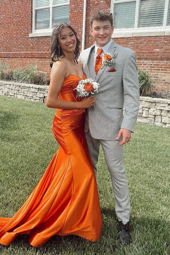 Sparkly Orange Sweetheart Keyhole Mermaid Long Prom Dress