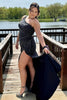 Load image into Gallery viewer, Sparkly Black  One Shoulder Long Beaded Prom Dress with Slit