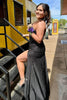 Load image into Gallery viewer, Sparkly Black  One Shoulder Long Beaded Prom Dress with Slit