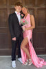 Load image into Gallery viewer, Pink Halter Mermaid Long Satin Prom Dress with Slit