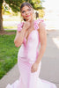 Load image into Gallery viewer, Floral Pink Mermaid V-Neck Backless Long Satin Prom Dress