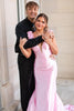 Load image into Gallery viewer, Floral Pink Mermaid V-Neck Backless Long Satin Prom Dress