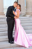 Load image into Gallery viewer, Floral Pink Mermaid V-Neck Backless Long Satin Prom Dress