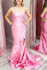 Load image into Gallery viewer, Pink Strapless 3D Flowers Mermaid Long Satin Prom Dress with Slit