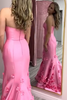 Load image into Gallery viewer, Pink Strapless 3D Flowers Mermaid Long Satin Prom Dress with Slit