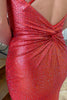 Load image into Gallery viewer, Red Sparkly Mermaid Beaded Spaghetti Straps Long Prom Dress