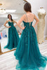 Load image into Gallery viewer, Emerald Green Corset Long Prom Dress with Appliques