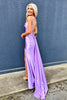 Load image into Gallery viewer, Lilac Corset Mermaid Spaghetti Straps Long Satin Prom Dress with Slit