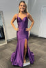 Load image into Gallery viewer, Lilac Corset Mermaid Spaghetti Straps Long Satin Prom Dress with Slit