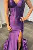 Load image into Gallery viewer, Lilac Corset Mermaid Spaghetti Straps Long Satin Prom Dress with Slit