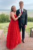 Load image into Gallery viewer, Sweetheart  Fuchsia A Line Long Tiered Tulle Prom Dress