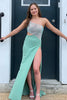 Load image into Gallery viewer, Sage One Shoulder Cut Out Long Beaded Prom Dress with Slit