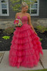 Load image into Gallery viewer, Pink A Line Spaghetti Straps Tiered Long Corset Prom Dress with Appliques