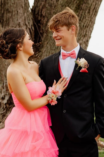 Light Pink Ball Gown A Line Tiered Long Tulle Prom Dress