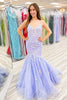 Load image into Gallery viewer, Mermaid Floral Lilac Spaghetti Straps Long Prom Dress with Appliques