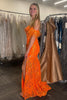 Load image into Gallery viewer, Floral Feather Sparkly Orange Long Prom Dress with Slit