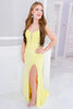 Load image into Gallery viewer, Floral Yellow Spaghetti Straps Long Prom Dress with Slit