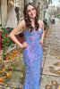 Load image into Gallery viewer, Sparkly Mermaid Blue Corset Sequins Long  Prom Dress