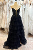 Load image into Gallery viewer, Sparkly Black A Line Strapless Tiered Long Prom Dress