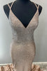 Load image into Gallery viewer, Mermaid Sparkly Gold V-Neck Long Beaded Prom Dress