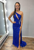 Load image into Gallery viewer, Royal Blue Sparkly One Shoulder Long Prom Dress with Sequins