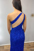 Load image into Gallery viewer, Royal Blue Sparkly One Shoulder Long Prom Dress with Sequins