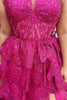 Load image into Gallery viewer, Fuchsia Sparkly Tiered Halter Long Prom Dress with Slit