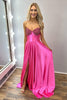 Load image into Gallery viewer, Sparkly Fuchsia A Line Strapless Satin Long Corset Prom Dress with Slit