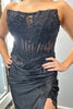 Load image into Gallery viewer, Mermaid Floral Black Strapless Long Satin Prom Dress