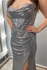 Load image into Gallery viewer, Sparkly Mermaid Grey Strapless Long Corset Prom Dress with Slit