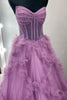 Load image into Gallery viewer, Taro Purple A Line Strapless Ruffled Long Corset Prom Dress