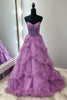 Load image into Gallery viewer, Taro Purple A Line Strapless Ruffled Long Corset Prom Dress