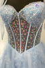 Load image into Gallery viewer, Sparkly Ruffled Beaded Light Blue Long Corset Prom Dress