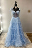 Load image into Gallery viewer, Sparkly Ruffled Beaded Light Blue Long Corset Prom Dress