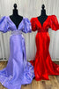 Load image into Gallery viewer, Sparkly Red V-Neck Long Beaded Prom Dress with Puff Sleeves