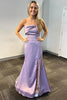 Load image into Gallery viewer, Lilac Satin Strapless Long Mermaid Prom Dress with Slit