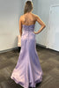 Load image into Gallery viewer, Lilac Satin Strapless Long Mermaid Prom Dress with Slit