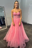 Load image into Gallery viewer, Sparkly Pink Tulle Corset Sweetheart Long Prom Dress with Appliques