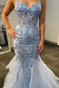 Load image into Gallery viewer, Lilac Sparkly Floral Spaghetti Straps Long Corset Tulle Prom Dress