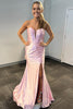 Load image into Gallery viewer, Strapless Light Pink Satin Long Corset Prom Dress with Slit