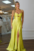 Load image into Gallery viewer, Yellow A Line Spaghetti Straps Keyhole Long Prom Dress with Slit