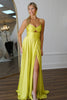 Load image into Gallery viewer, Yellow A Line Spaghetti Straps Keyhole Long Prom Dress with Slit