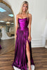 Load image into Gallery viewer, Dark Purple Corset Strapless Long Metallic Prom Dress with Slit